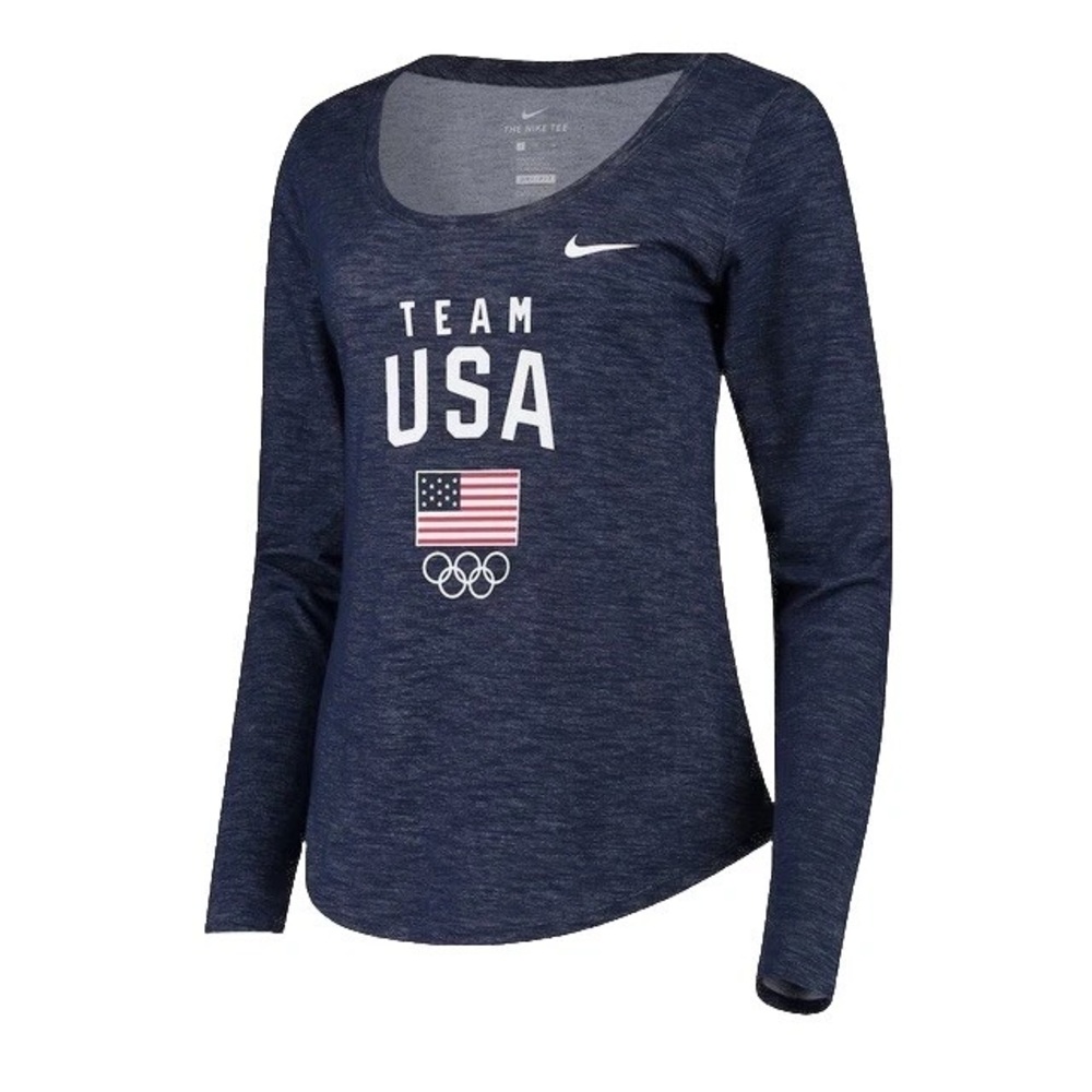 Nike Olympics Team USA Flag Blue Dry Fit Slub Performance Long Sleeve T-Shirt XS